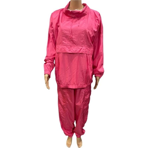 Vintage Adidas Nylon Windbreaker Parachute Track Suit Fuchsia Hot Pink Size L - Picture 1 of 11